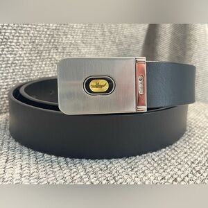 Avignon Mod Depose Black Genuine  Leather Belt with Silver Buckle